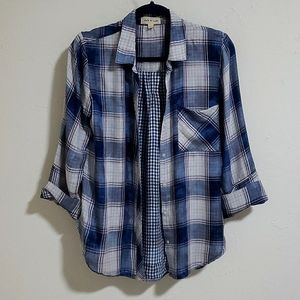 Cloth & Stone plaid garment dyed double layered button down shirt